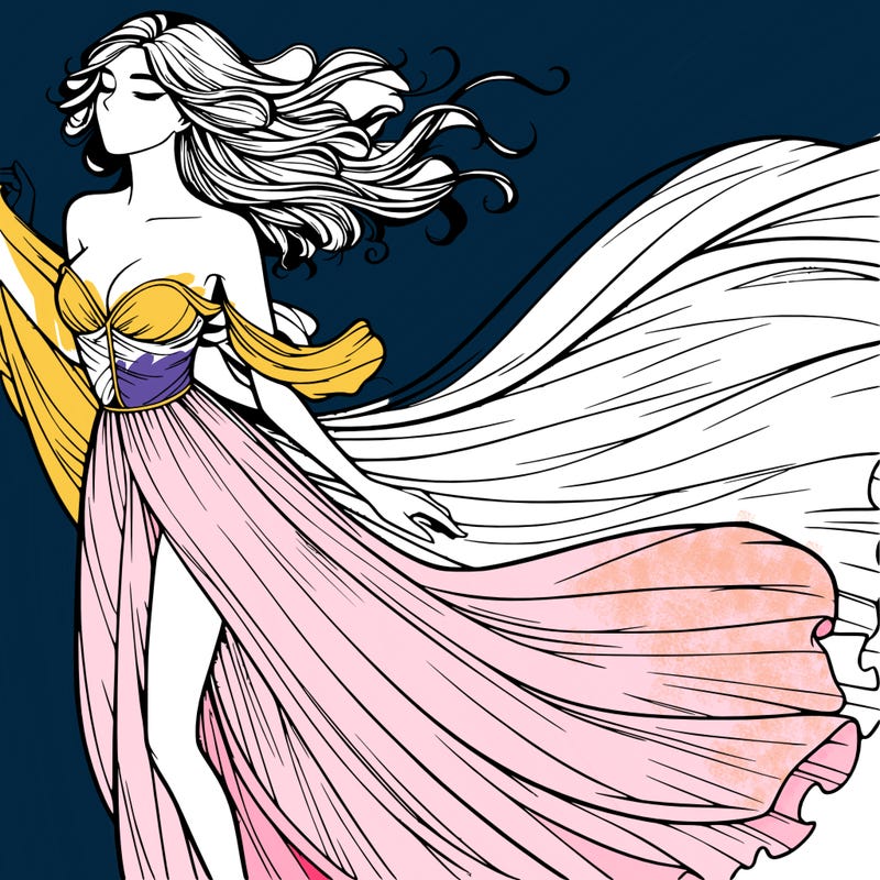 realistic woman in dress flowing the the wind