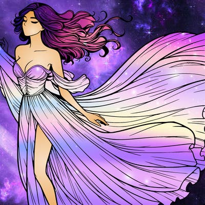 realistic woman in dress flowing the the wind