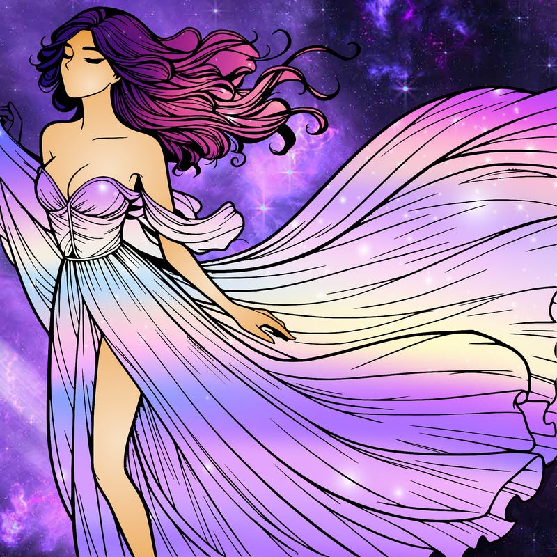 realistic woman in dress flowing the the wind