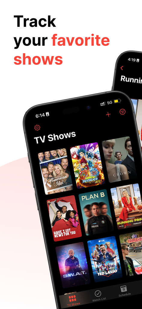 iPhone screen of TV Club app displaying a grid of favorite TV shows to track