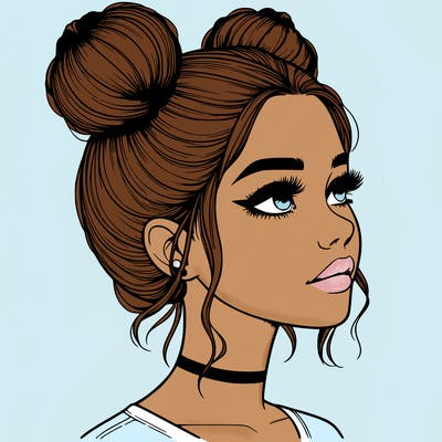 realistic girl with buns on the top of her head