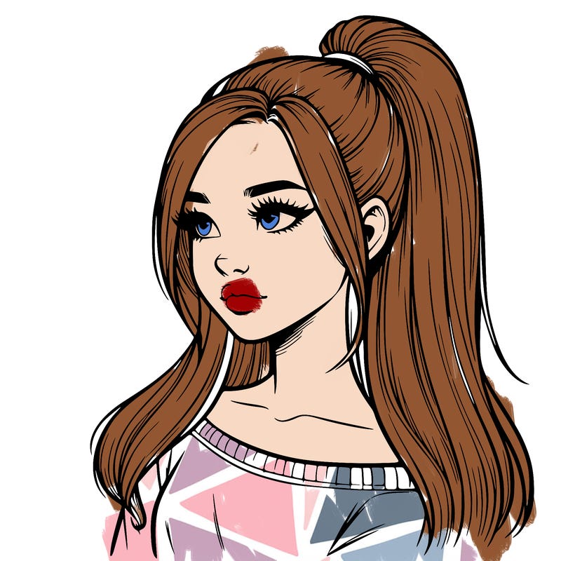 realistic girl with a high ponytail