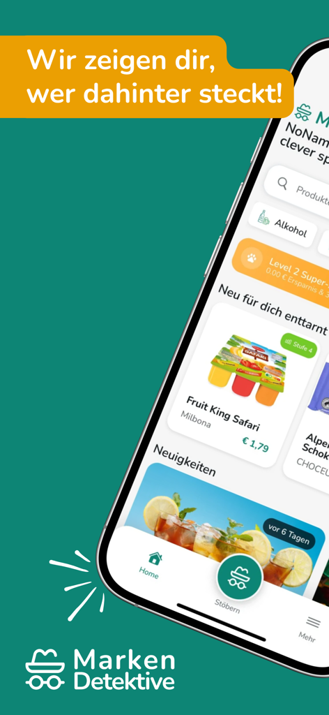 MarkenDetektive App-Oberfläche mit Markenvergleichen und Sparwerkzeugen
