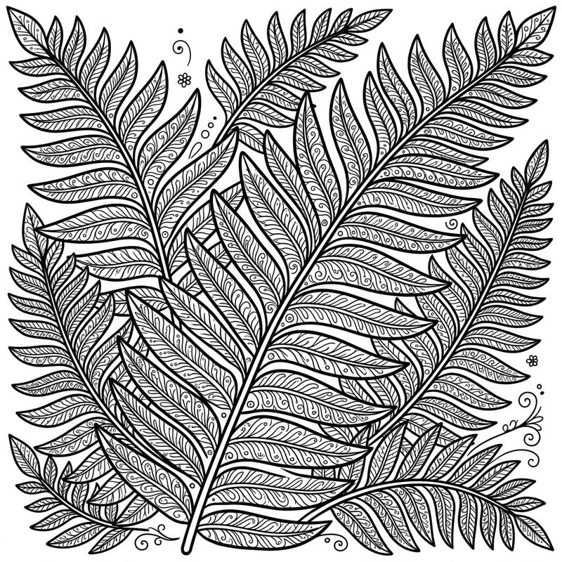 Discover the soothing art of Zentangle with this exquisite ladder fern coloring page. Each frond is adorned with complex, repetitive patterns, offering a unique and meditative coloring experience.