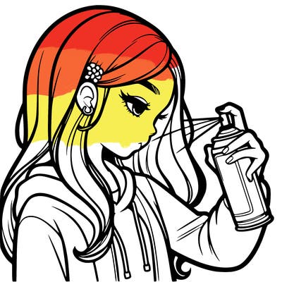 a realistic girl spray painting