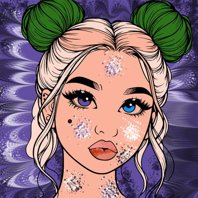 realistic girl with two buns on her hair and lips