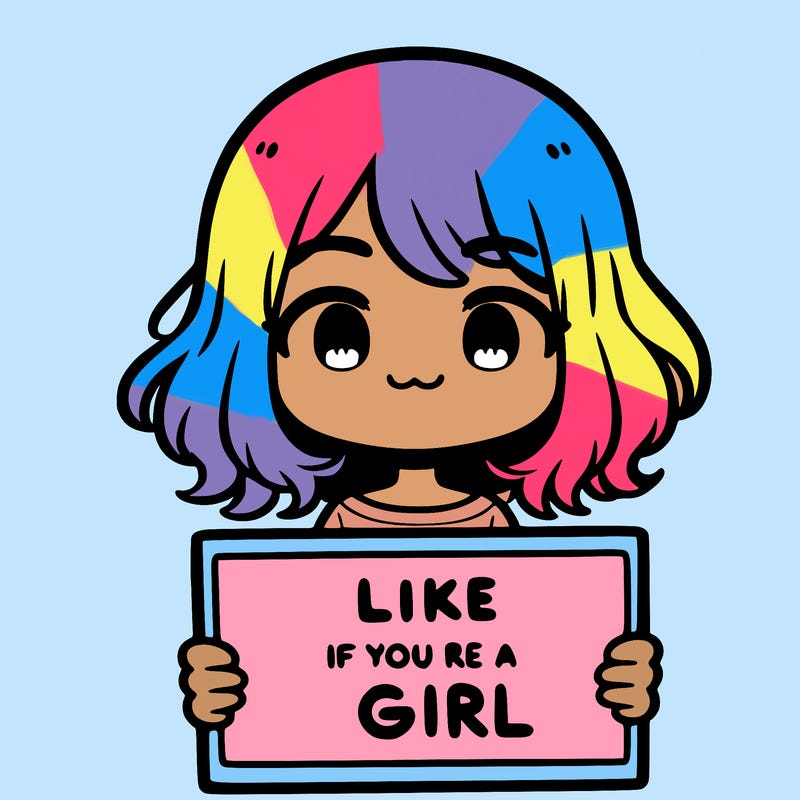 a cute girl holding a sign that says like if you’re a girl