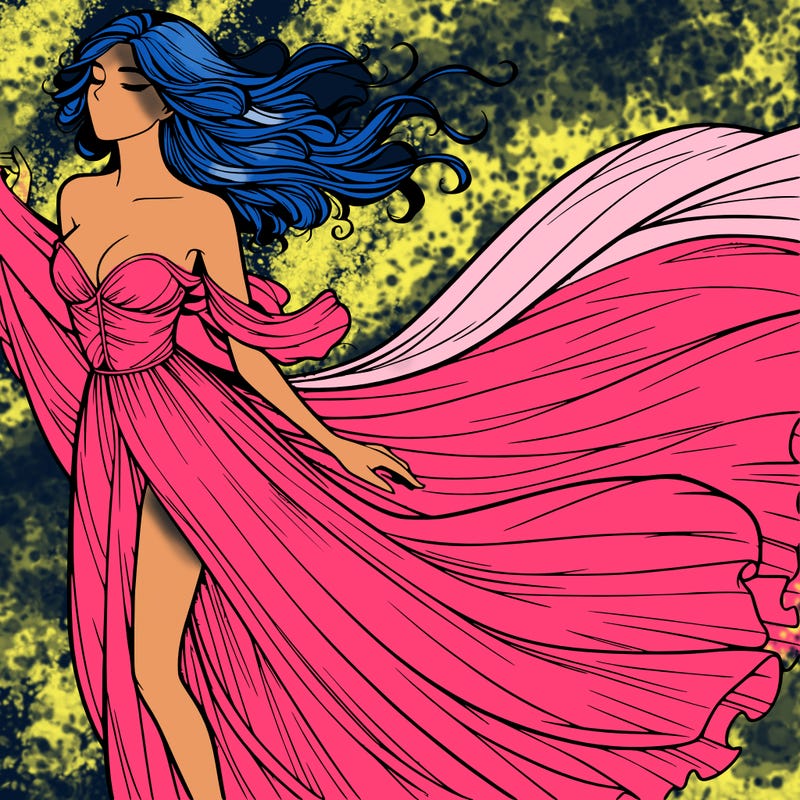 realistic woman in dress flowing the the wind