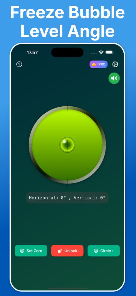 Level Tool ™ - Captura de pantalla de la aplicación Level Tool que muestra la función de congelación del ángulo del nivel de burbuja