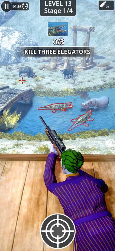 Animal Shooting: Wild Hunter - Francotirador apuntando a cocodrilos en Animal Shooting Wild Hunter