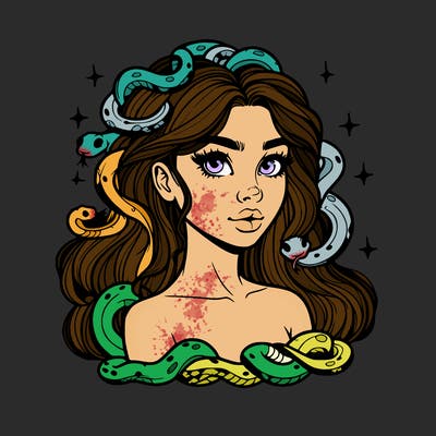 realistic girl with snakes as hair