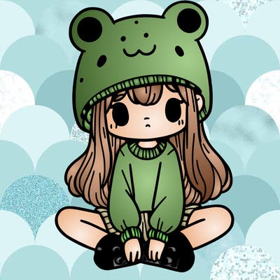 a girl wearing a frog hat and some frog socks