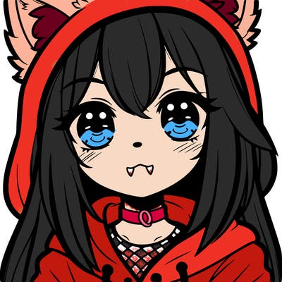 a girl with wolf ears and fangs