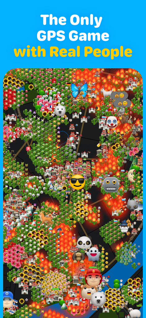 Cheapshot - Map Game - A busy GPS map in Cheapshot with player avatars and territory interactions.