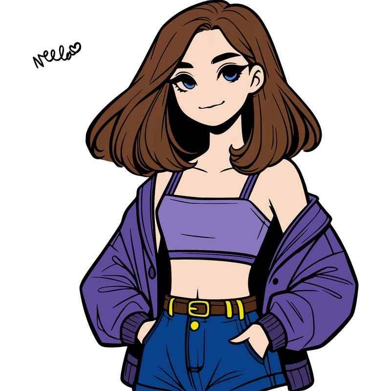 a realistic girl with a crop top and short shorts in an open jacket