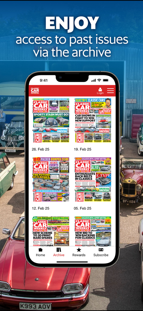 Archivio digitale dei numeri arretrati nell'app mobile Classic Car Weekly