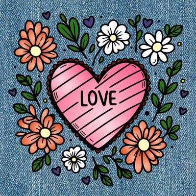 love heart with flowers around it