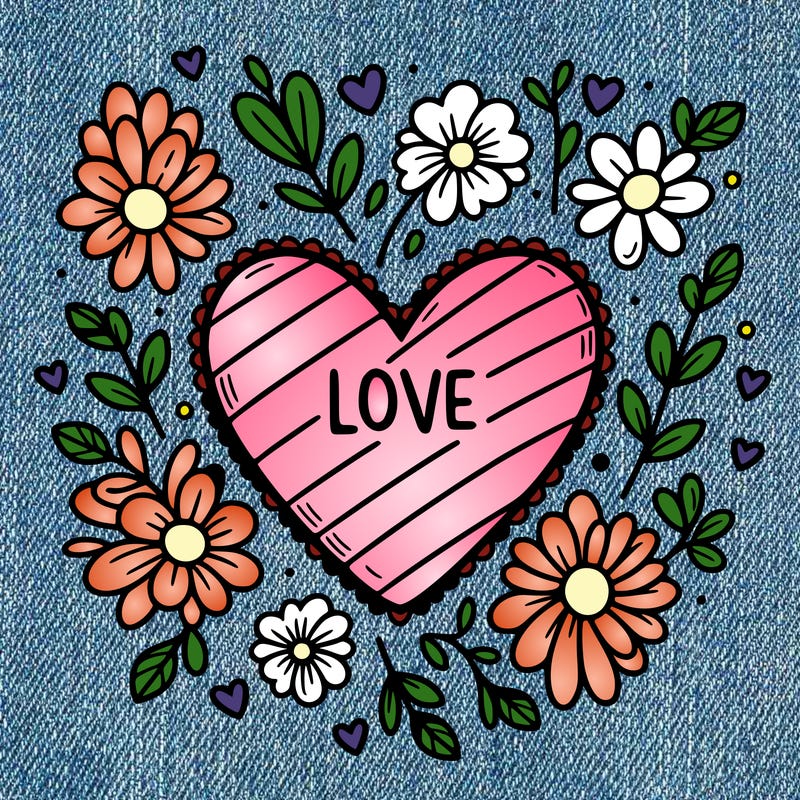 love heart with flowers around it