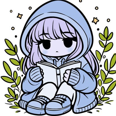girl in oversized hoodie reading a book