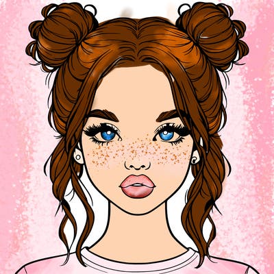 realistic girl with two buns in hair and lips