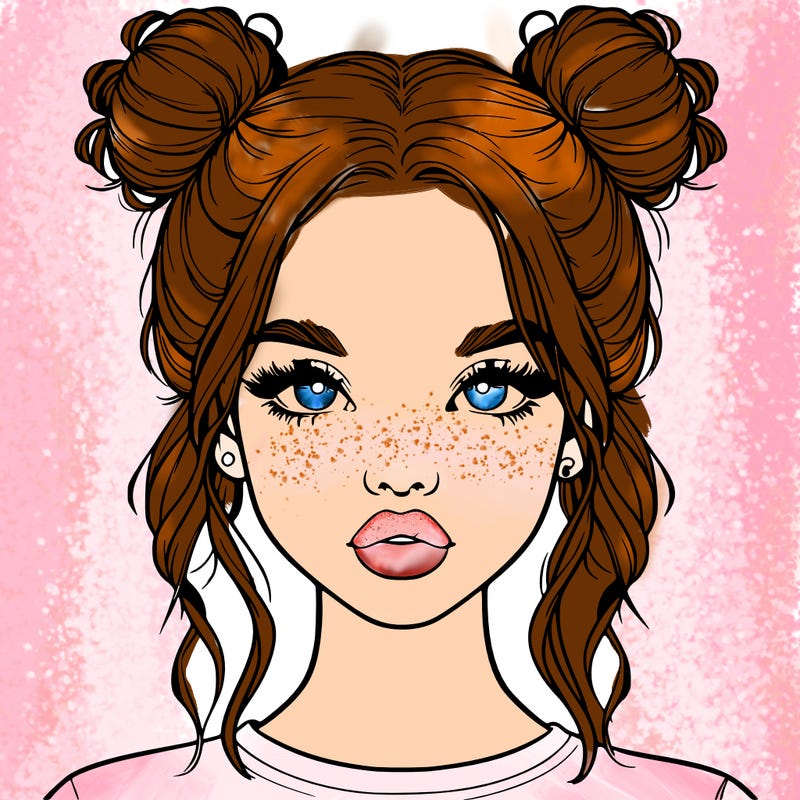 realistic girl with two buns in hair and lips