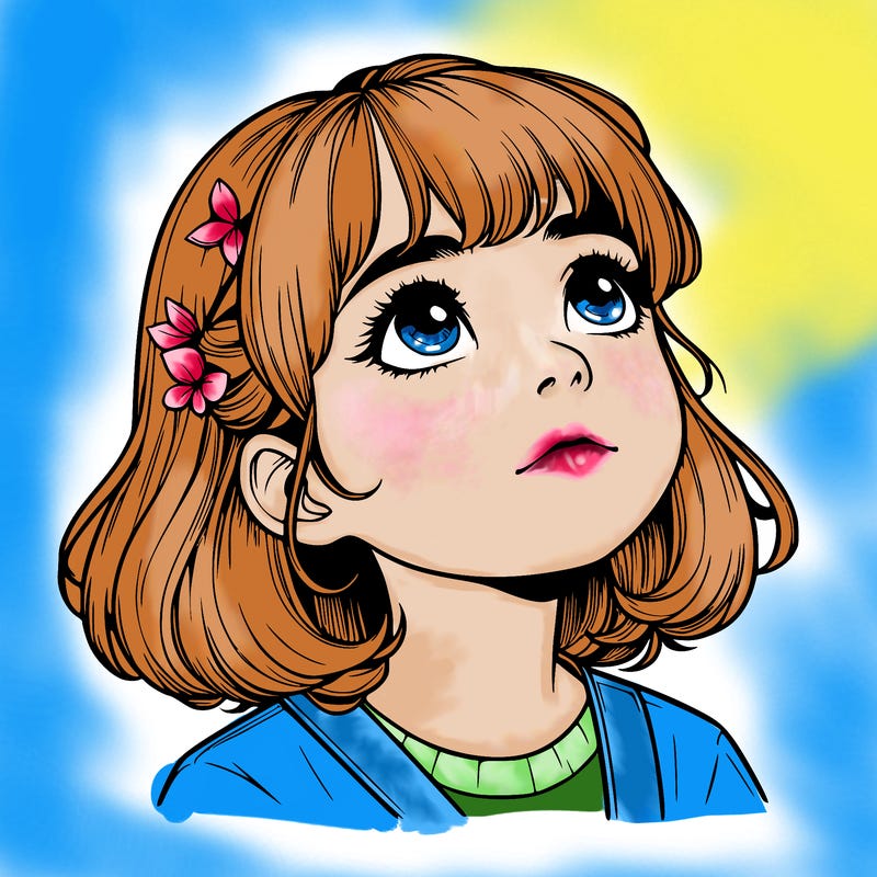 realistic girl looking up