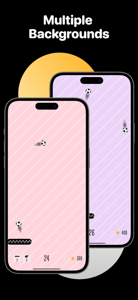 Hit The Island－Fun Arcade Game - Two iPhones showing the Hit The Island arcade game with different colorful striped backgrounds