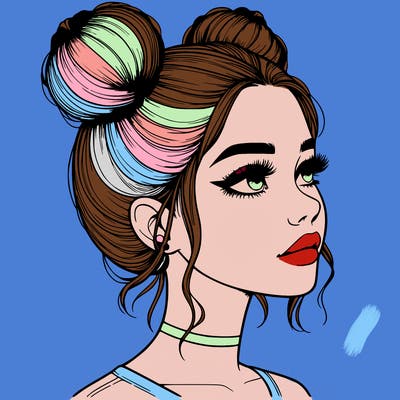 realistic girl with buns on the top of her head