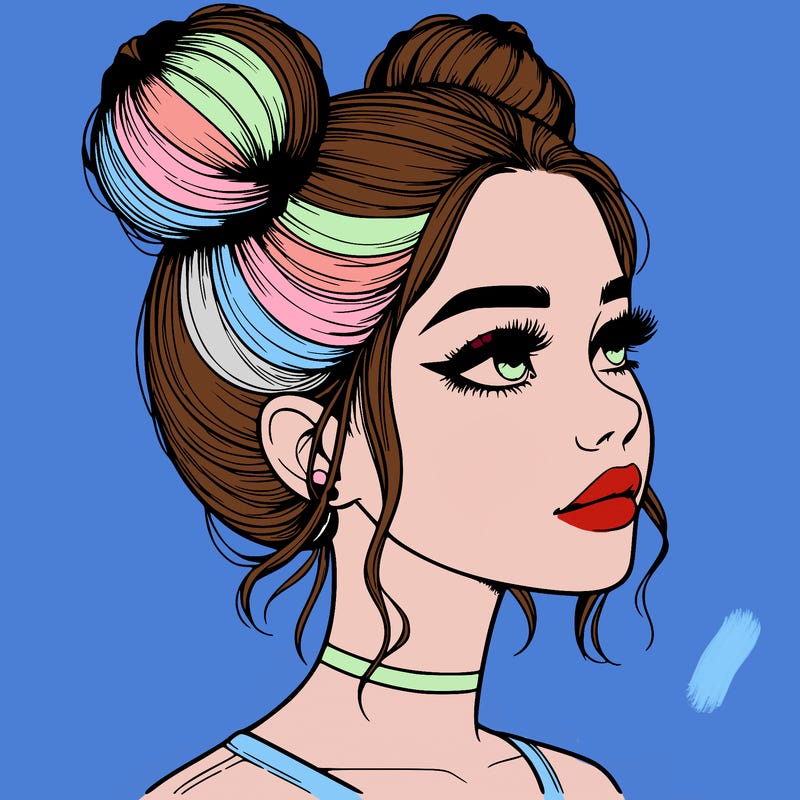 realistic girl with buns on the top of her head