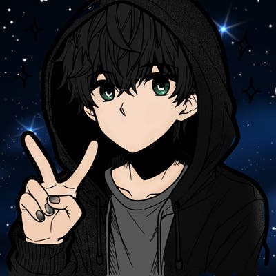 teenage manga boy in a hoodie, doing ✌