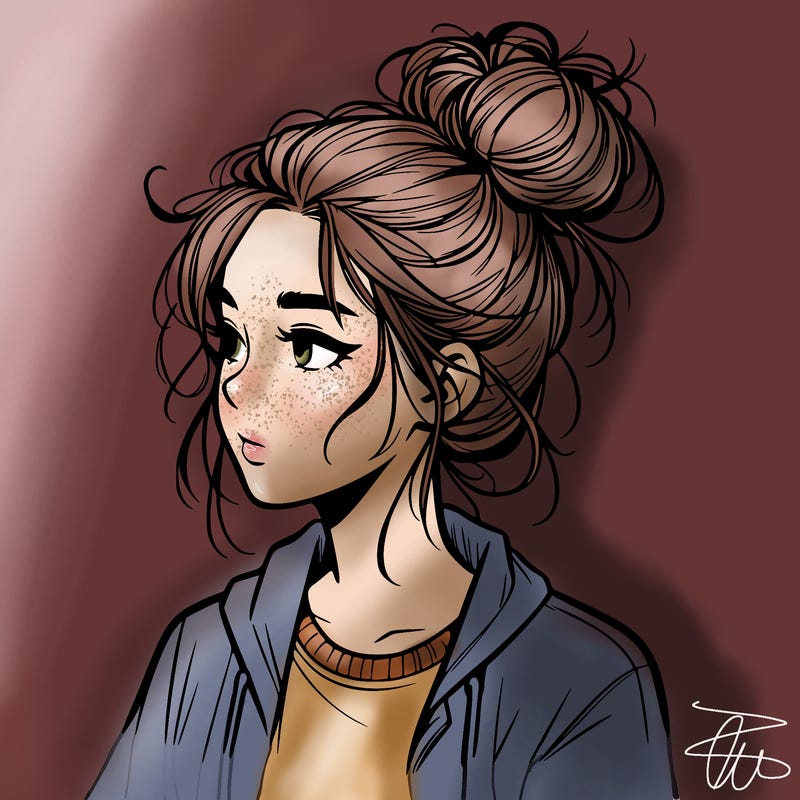 realistic teenage girl with a messy bun