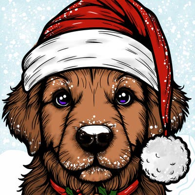 realistic dog with a christmas hat