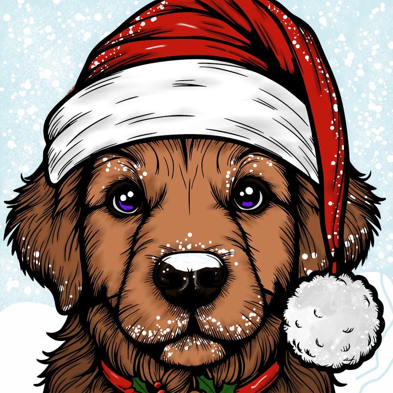 realistic dog with a christmas hat