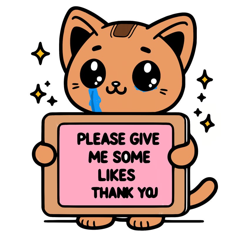 cute cat holding a sign that says please give ,e some likes thank you