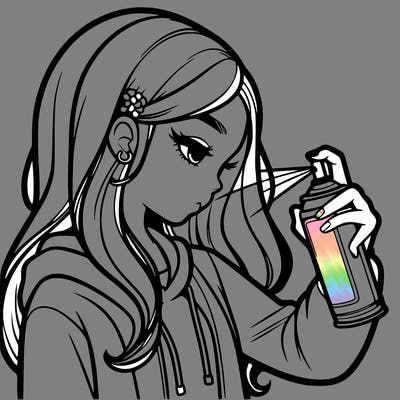 a realistic girl spray painting