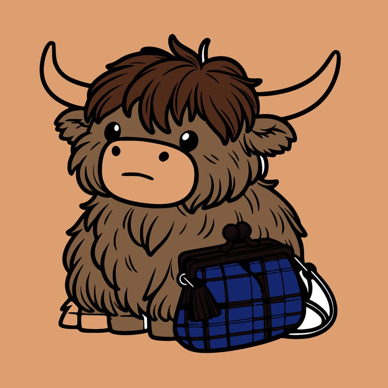 highland cow in a purse