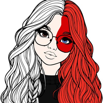 girl with long hair and freckles and glasses realistic