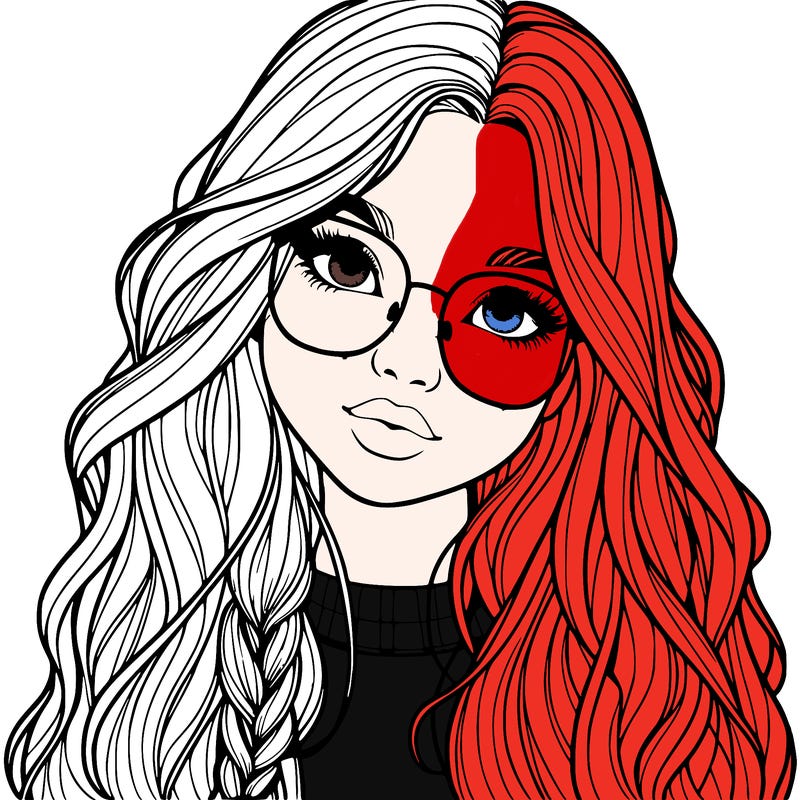 girl with long hair and freckles and glasses realistic