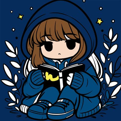 girl in oversized hoodie reading a book