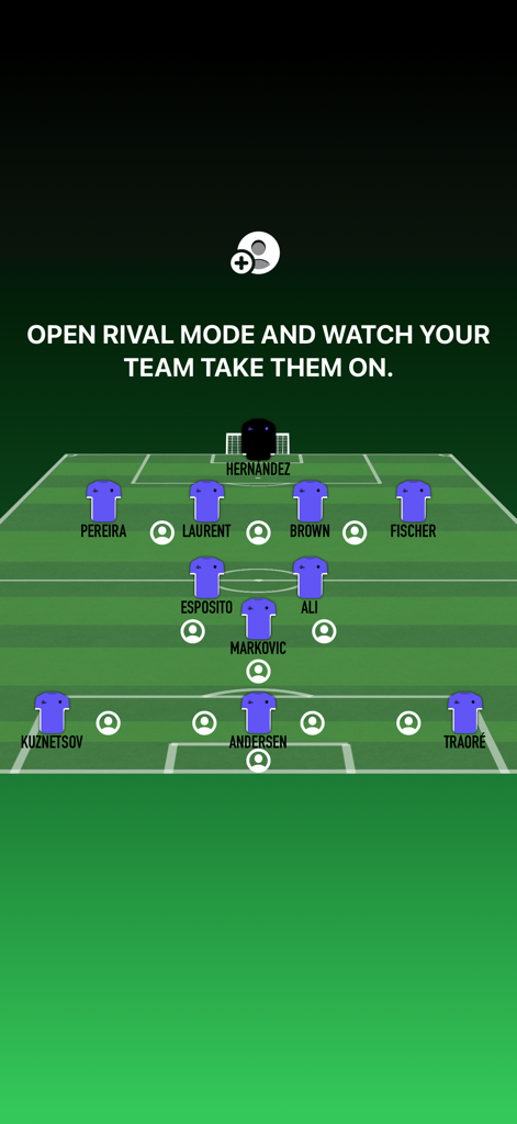 Soccer Lineup Builder 11 Pro - Soccer lineup builder app interface showing the Rival Mode tactical field view with player positions