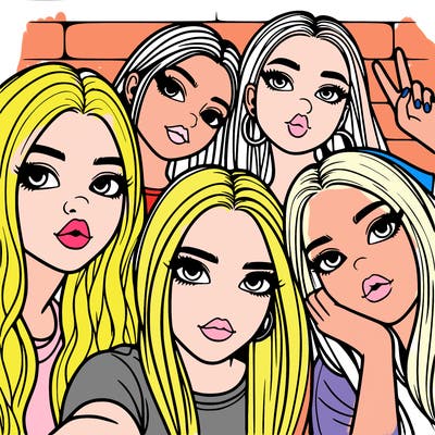 group of teen girls friends y2k up close in a selfie