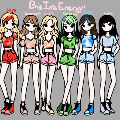 a group of girls wearing crop tops and shorts