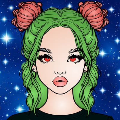 realistic girl with two buns in hair and lips