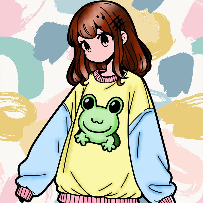 girl wearing frogging sweatshirt