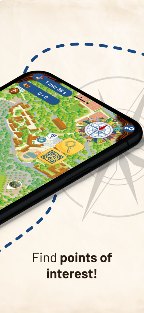 Club Med Play - Smartphone displaying a colorful resort map with treasure hunt markers and points of interest in the Club Med Play app