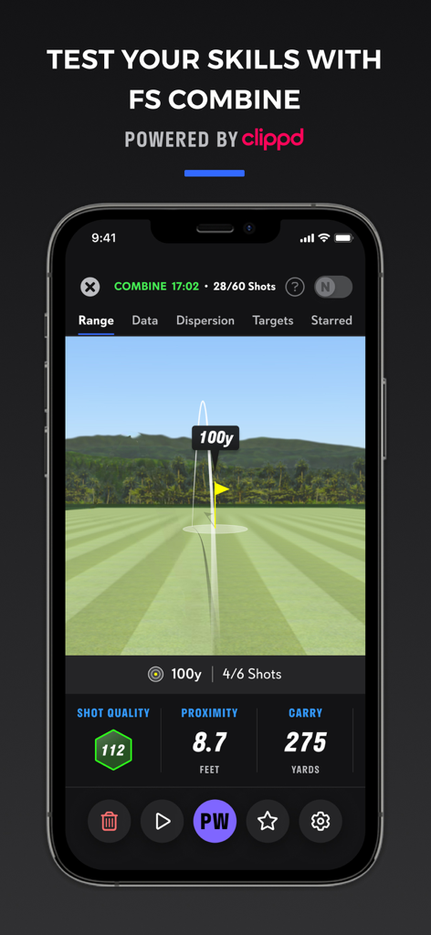 Full Swing - Full Swing App FS Combine Bildschirm mit 3D-Schlag-Tracer und Leistungskennzahlen