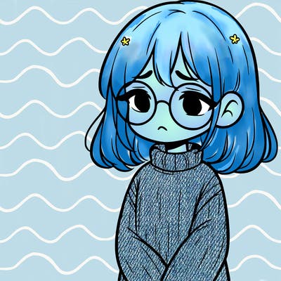 sad girl with glasses in a sweater