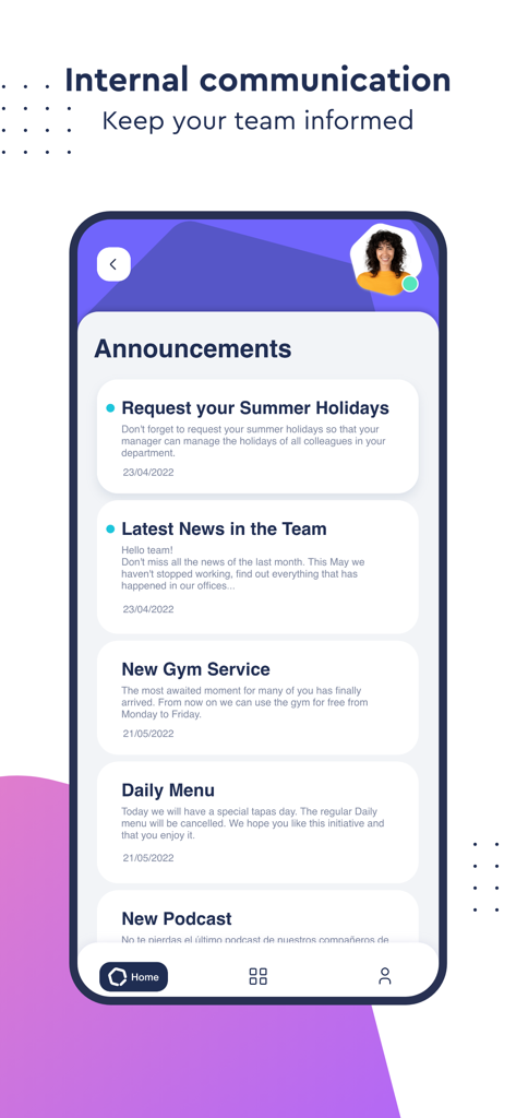 Sesame HR: software de RRHH - Pagina degli annunci dell'app mobile Sesame HR per la comunicazione interna del team