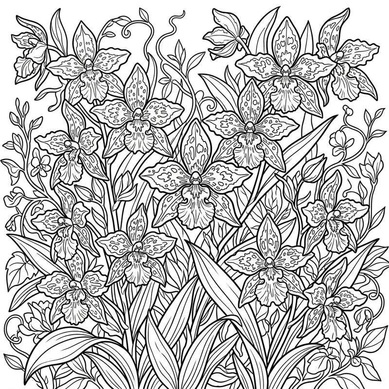 Discover the exquisite charm of Odontoglossum Orchids with this beautifully detailed coloring page. Bring these 'Tiger Orchids' to life with your favorite colors and explore a world of botanical artistry.