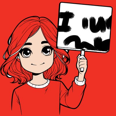 realistic girl holding up a sign